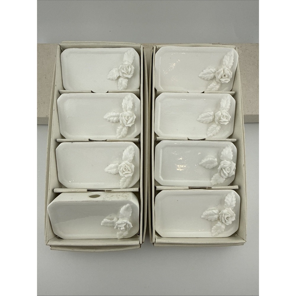 2 Sets Of 4-AShafford Design Bone China Floral Place Card Holders Vintage 1970's